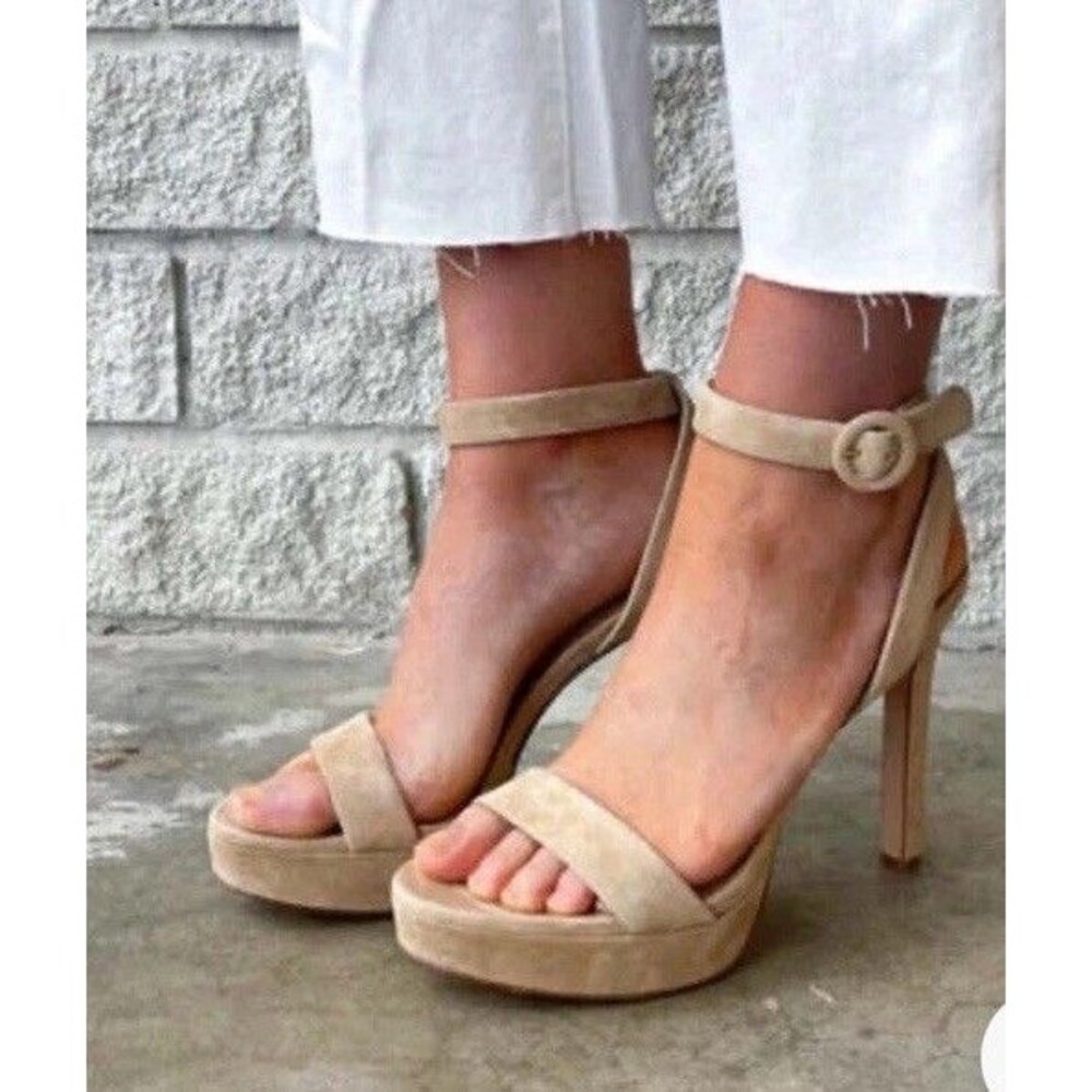 Veronica Beard Darcelle Suede Heels 9.5 Platform Ankle Wrap Sandals